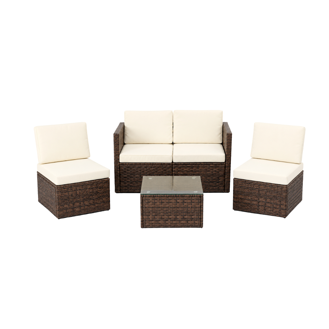Nova 4-Seater Modular Rattan Patio Set with Glass Coffee Table & Cushions