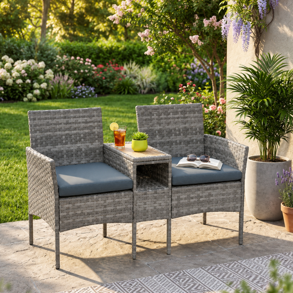2-Seater Outdoor Loveseat with Centre Table