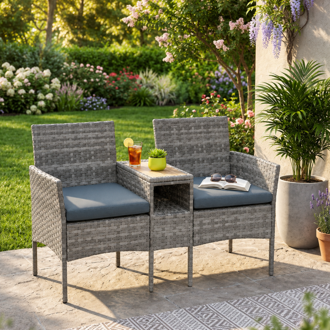 2-Seater Outdoor Loveseat with Centre Table