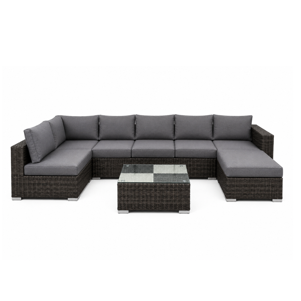 Nova 7-Seater Modular Rattan Patio Set with Glass Coffee Table and Cushions