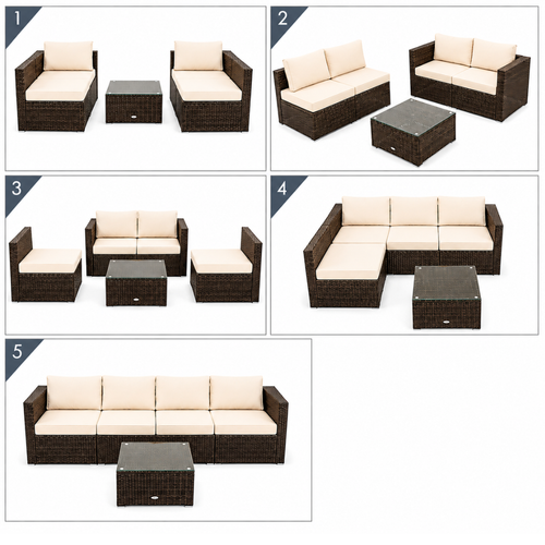 Nova 4-Seater Modular Rattan Patio Set with Glass Coffee Table & Cushions