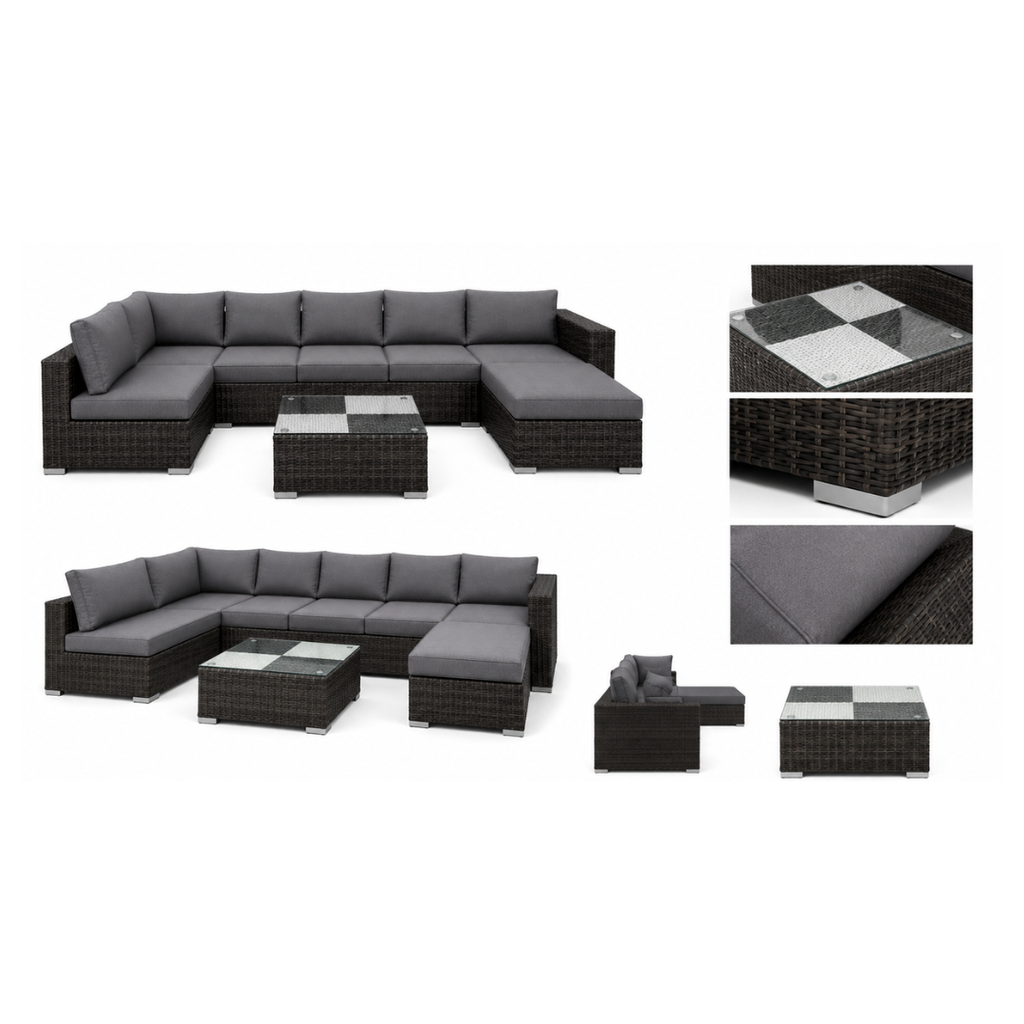 Nova 7-Seater Modular Rattan Patio Set with Glass Coffee Table and Cushions