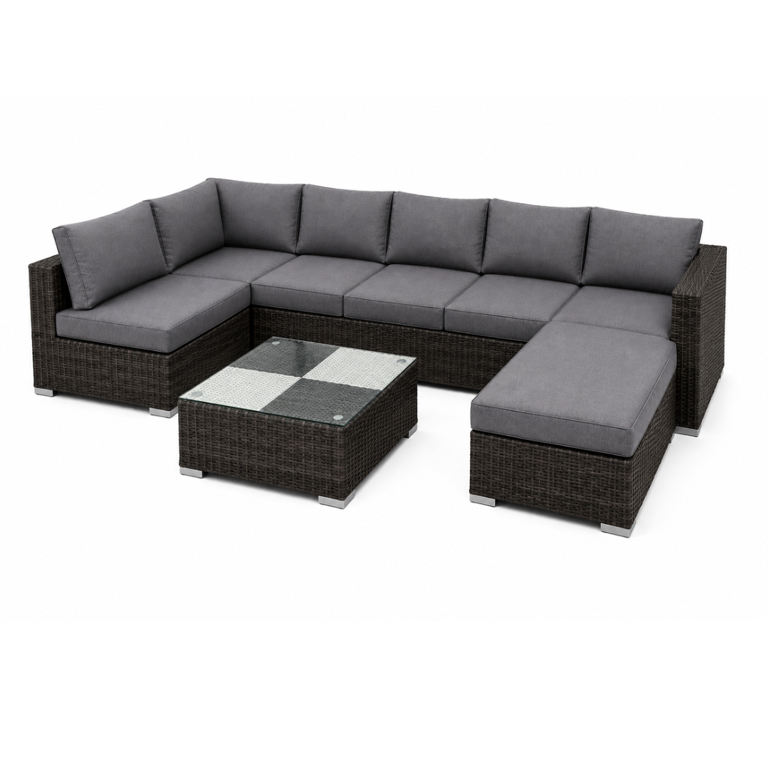 Nova 7-Seater Modular Rattan Patio Set with Glass Coffee Table and Cushions