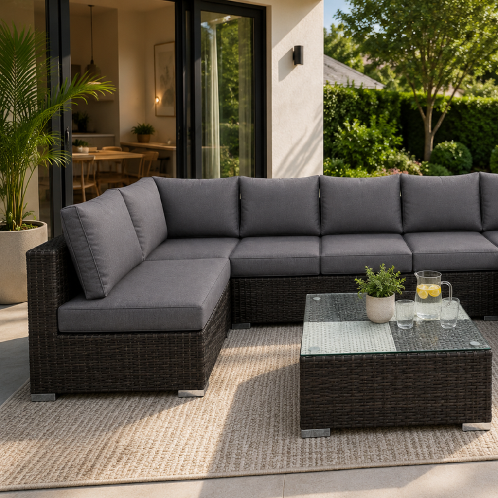 Nova 7-Seater Modular Rattan Patio Set with Glass Coffee Table and Cushions