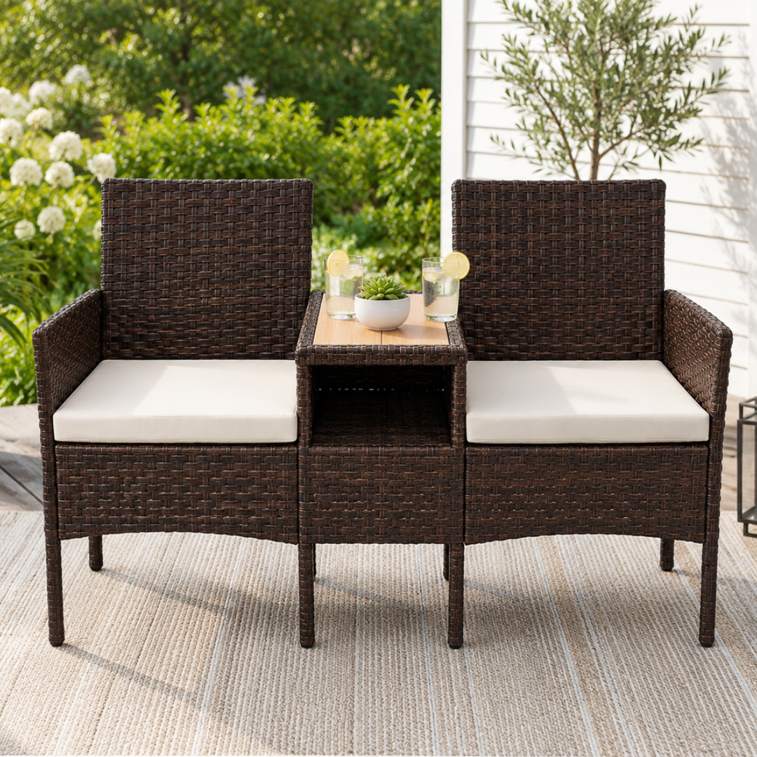 2-Seater Outdoor Loveseat with Centre Table
