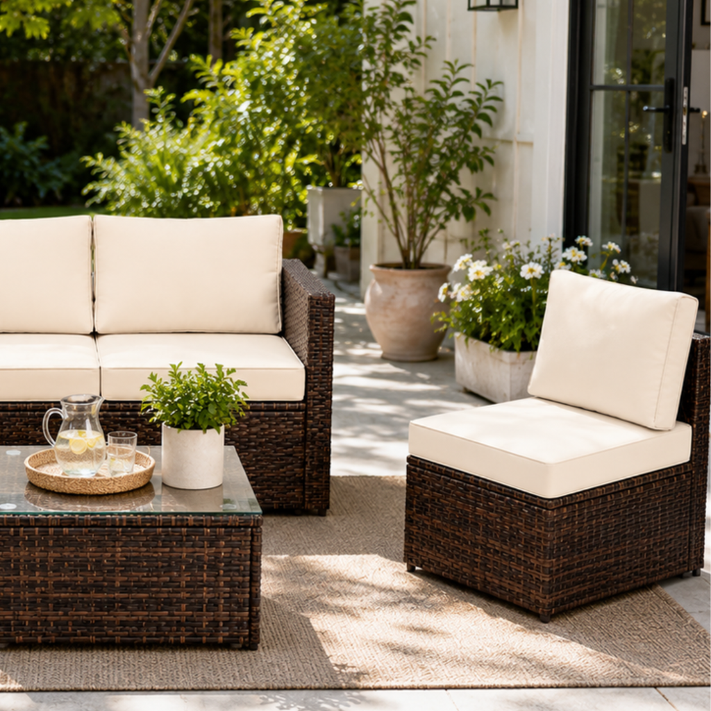 Nova 4-Seater Modular Rattan Patio Set with Glass Coffee Table & Cushions