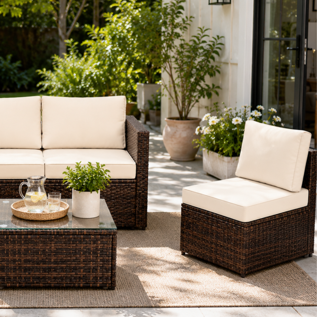 Nova 4-Seater Modular Rattan Patio Set with Glass Coffee Table & Cushions