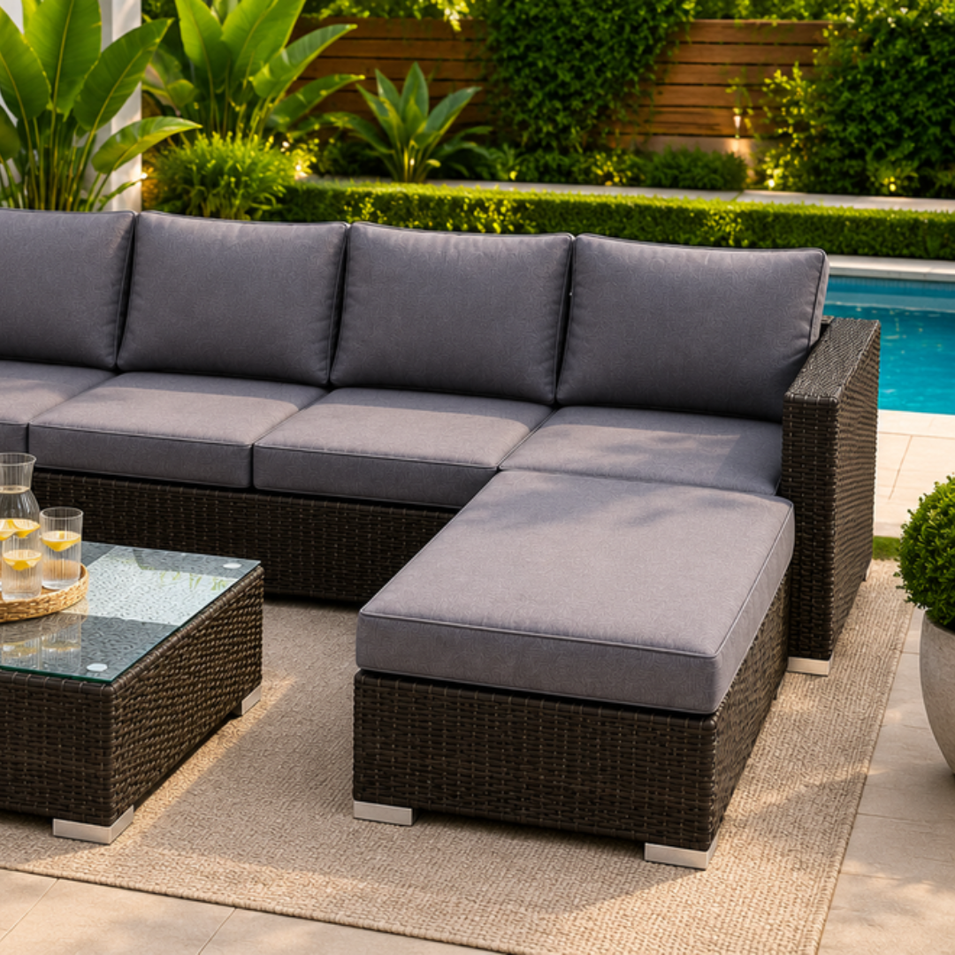 Nova 7-Seater Modular Rattan Patio Set with Glass Coffee Table and Cushions