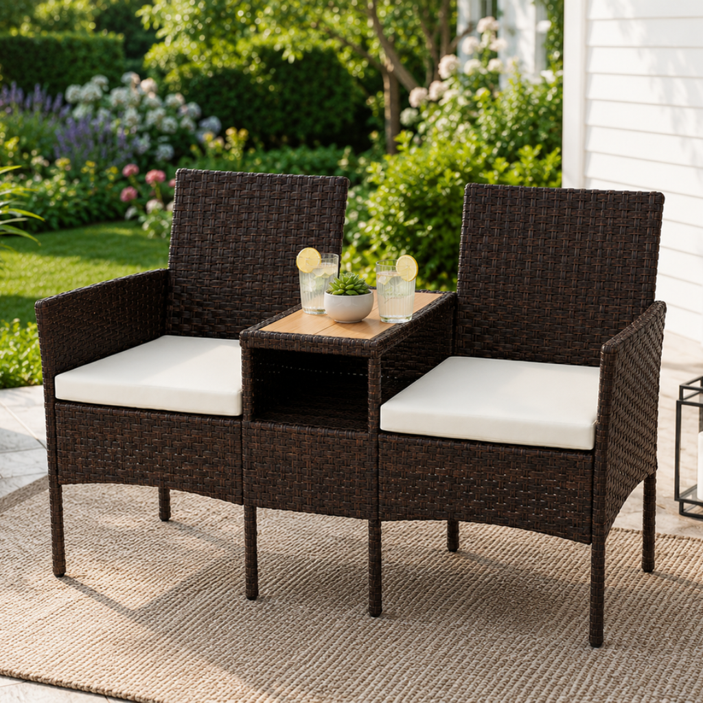 2-Seater Outdoor Loveseat with Centre Table