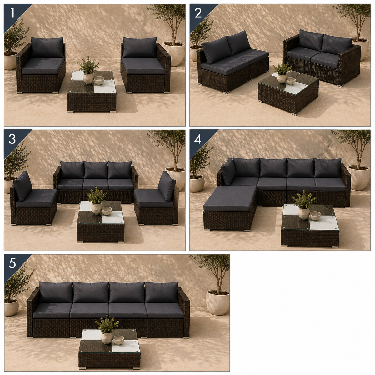 Nova 5-Seater Modular Patio Lounge Set with Coffee Table  Charcoal