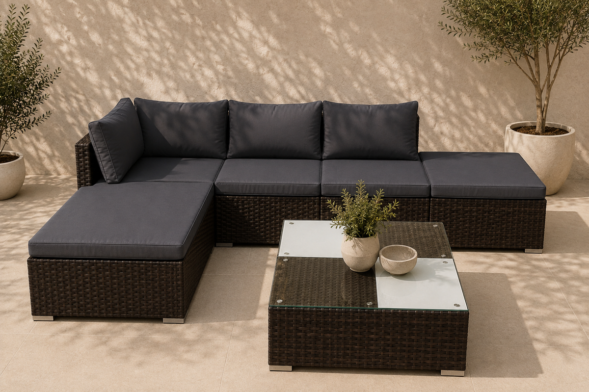 Nova 5-Seater Modular Patio Lounge Set with Coffee Table  Charcoal