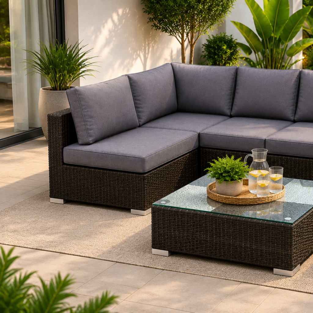 Nova 7-Seater Modular Rattan Patio Set with Glass Coffee Table and Cushions