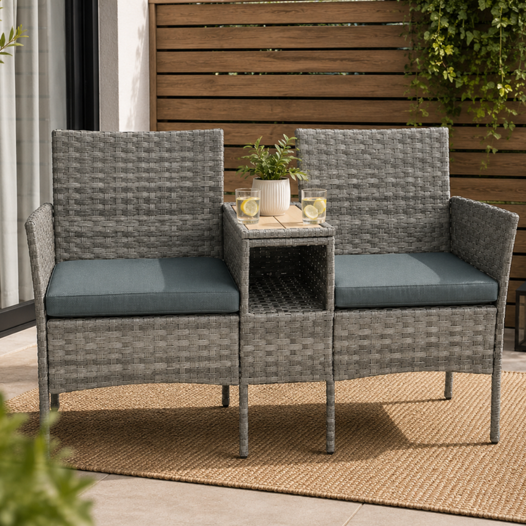 2-Seater Outdoor Loveseat with Centre Table