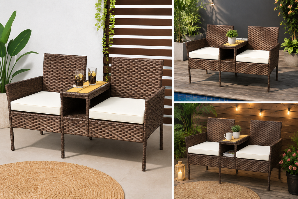 2-Seater Outdoor Loveseat with Centre Table