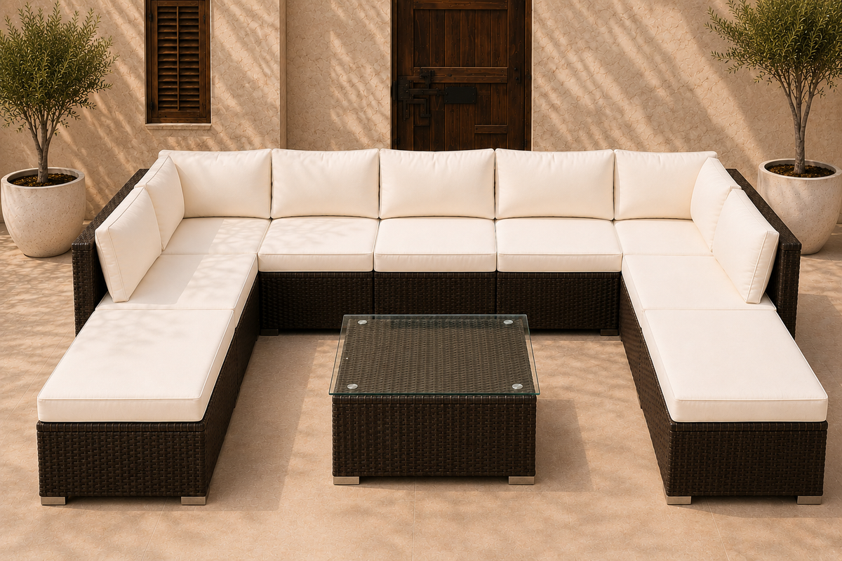 Nova 9 - Seater Modular Rattan Patio Set with Glass Coffee Table & Cushions