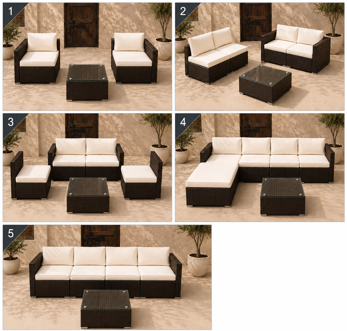 Nova 9 - Seater Modular Rattan Patio Set with Glass Coffee Table & Cushions