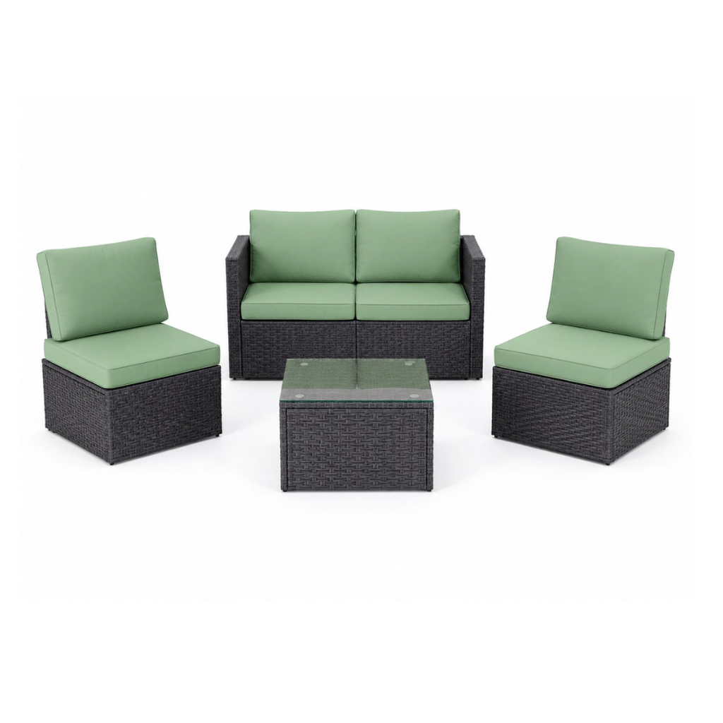 Nova 4-Seater Modular Rattan Patio Set with Glass Coffee Table & Cushions
