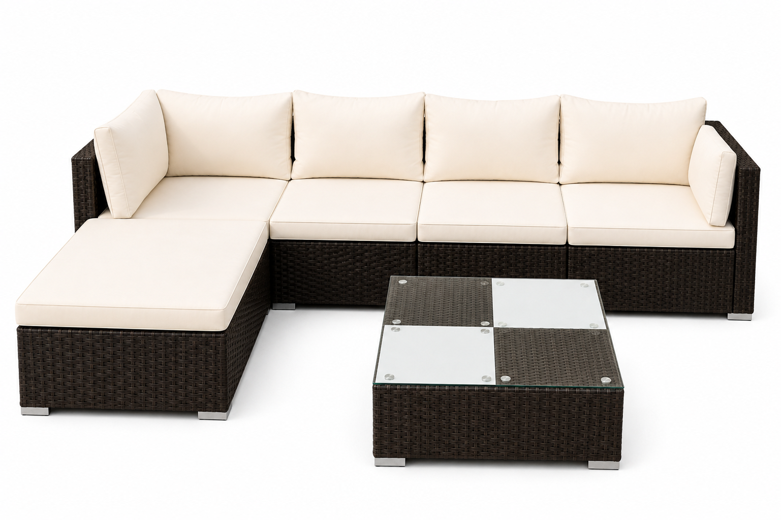 Nova 5-Seater Modular Rattan Patio Set with Glass Coffee Table and Cushions