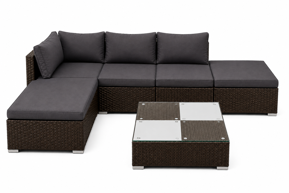 Nova 5-Seater Modular Patio Lounge Set with Coffee Table  Charcoal