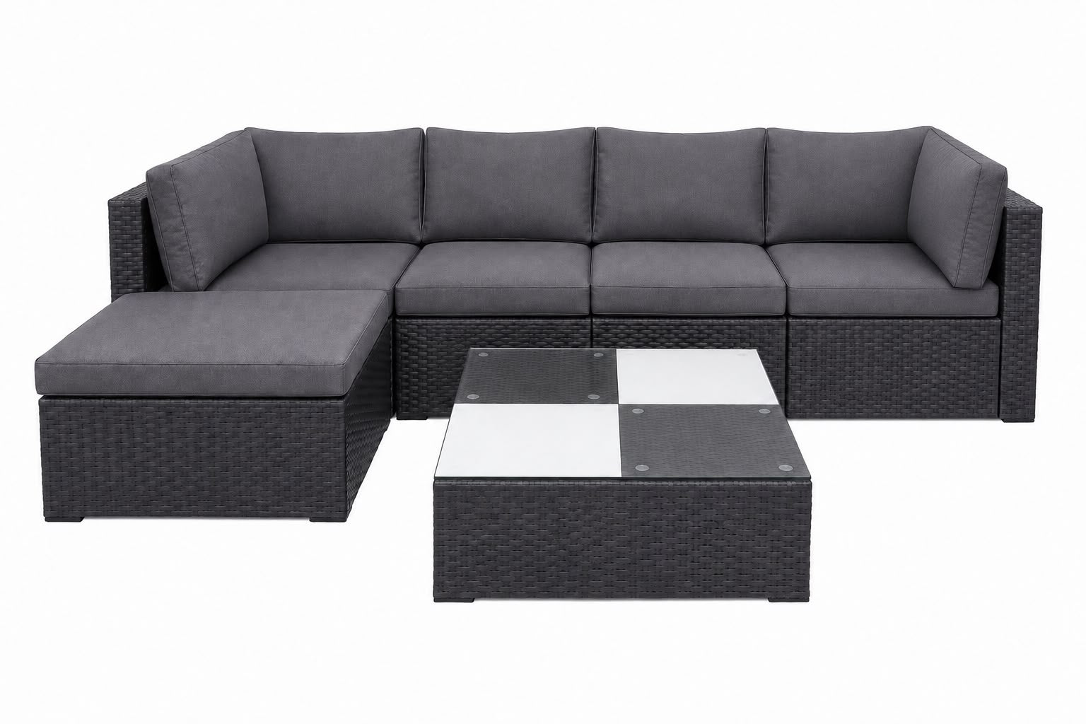 Nova 5-Seater Modular Rattan Patio Set with Glass Coffee Table and Cushions