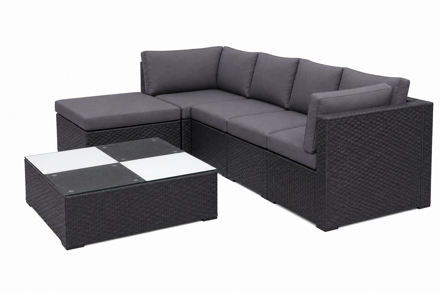 Nova 5-Seater Modular Rattan Patio Set with Glass Coffee Table and Cushions