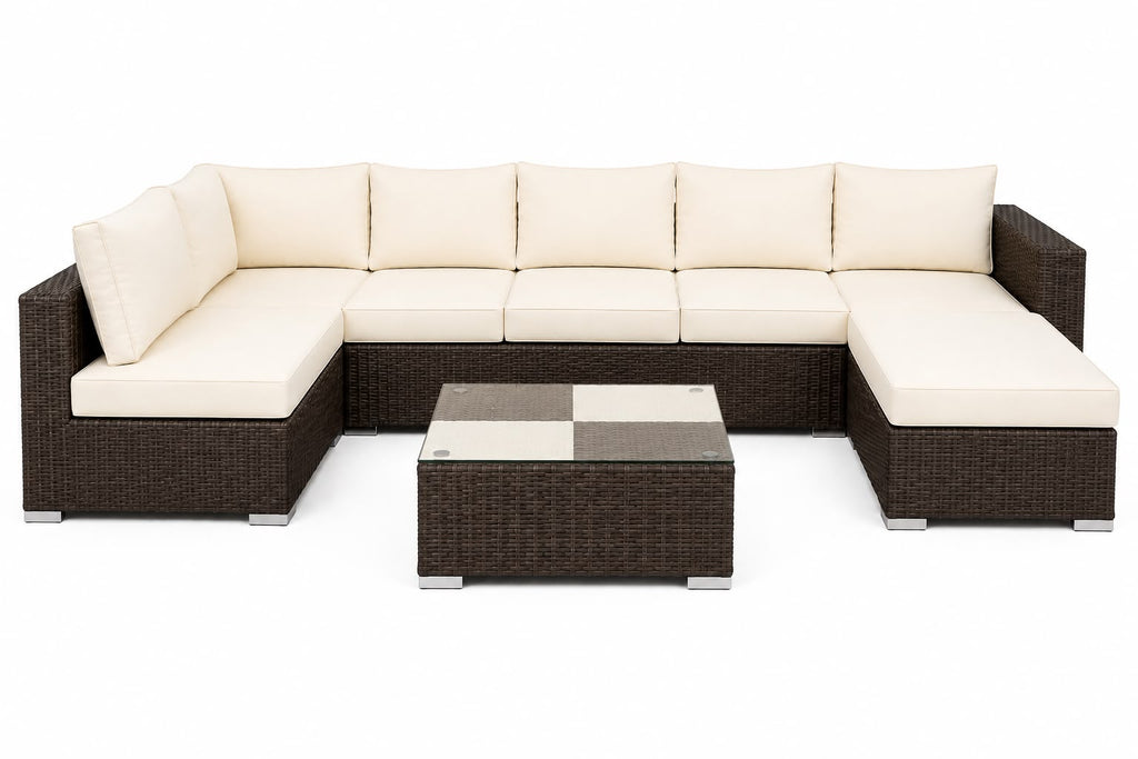 Nova 7-Seater Modular Rattan Patio Set with Glass Coffee Table and Cushions