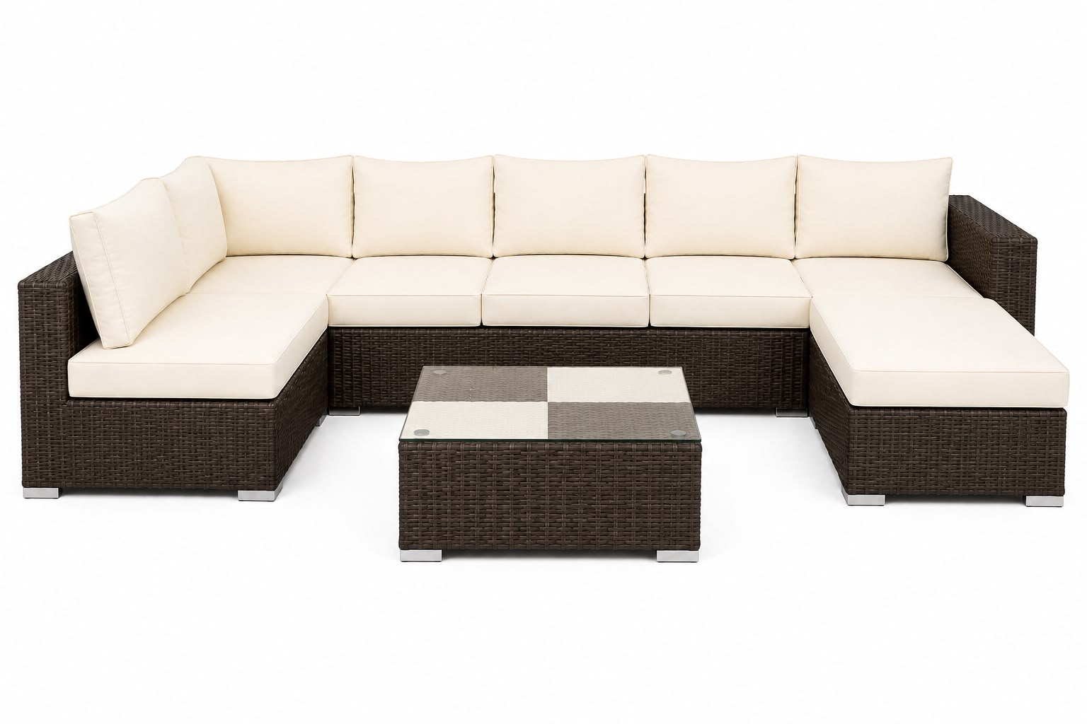 Nova 7-Seater Modular Rattan Patio Set with Glass Coffee Table and Cushions