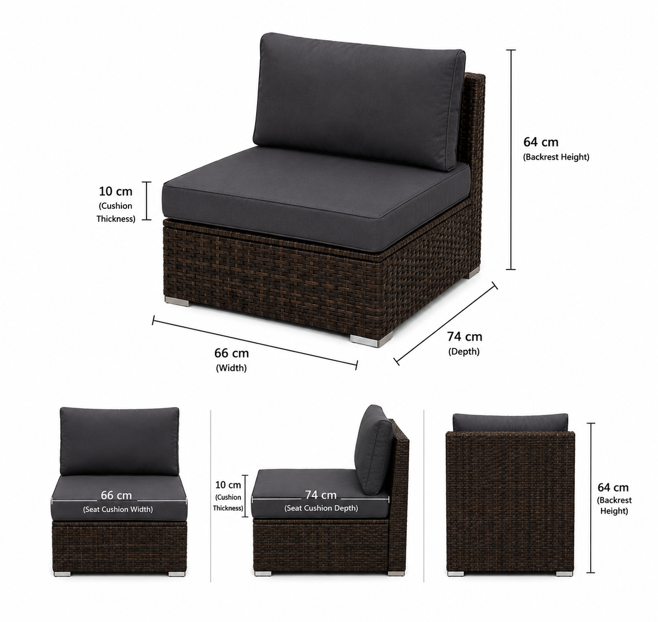 Nova 5-Seater Modular Patio Lounge Set with Coffee Table  Charcoal